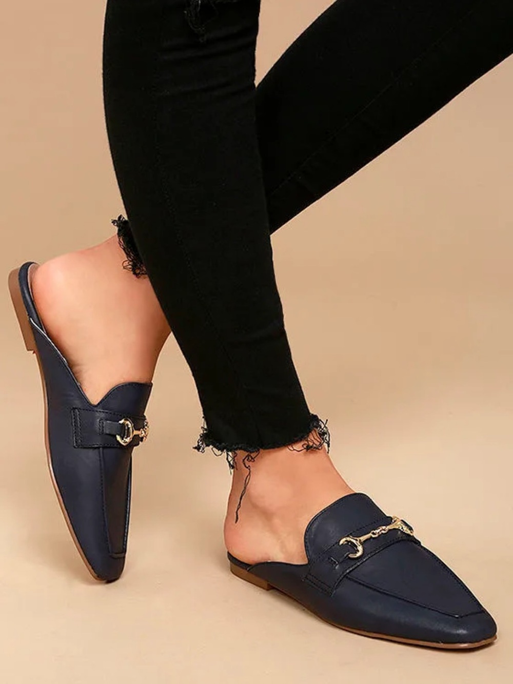 GUC Steve Madden Leather Backless Loafers in Navy with Horsebit Detail - Size 8 - Picture 2 of 12